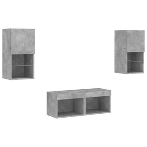vidaXL Meuble TV mural 4 pcs avec éclairage LED Gris béton