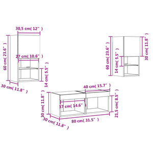 vidaXL Meuble TV mural 4 pcs avec éclairage LED Gris béton