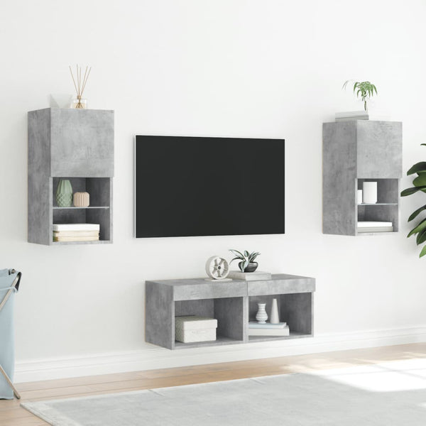 vidaXL Meuble TV mural 4 pcs avec éclairage LED Gris béton