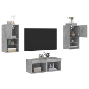 vidaXL Meuble TV mural 4 pcs avec éclairage LED Gris béton