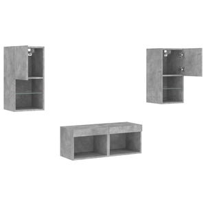 vidaXL Meuble TV mural 4 pcs avec éclairage LED Gris béton