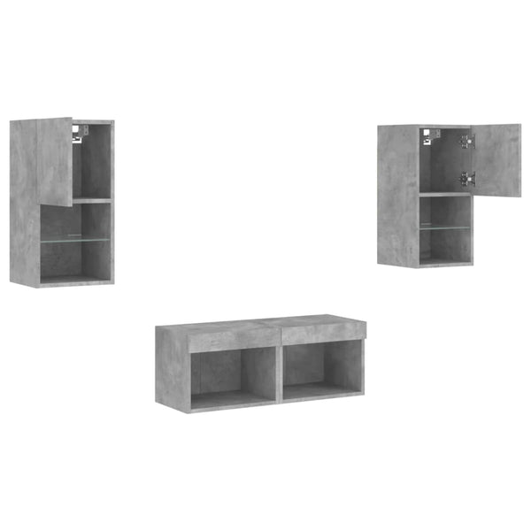 vidaXL Meuble TV mural 4 pcs avec éclairage LED Gris béton