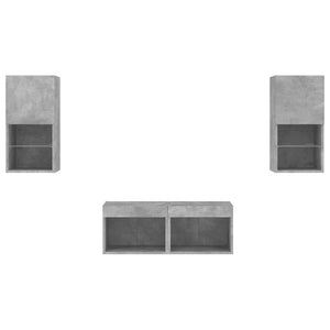 vidaXL Meuble TV mural 4 pcs avec éclairage LED Gris béton