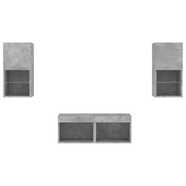 vidaXL Meuble TV mural 4 pcs avec éclairage LED Gris béton