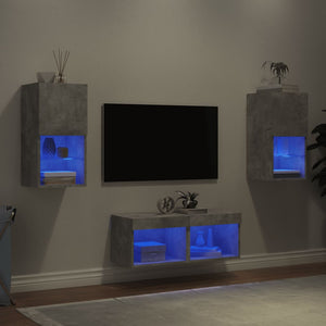 vidaXL Meuble TV mural 4 pcs avec éclairage LED Gris béton