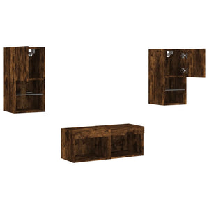vidaXL Meuble TV mural 4 pcs avec lumières LED chêne fumé