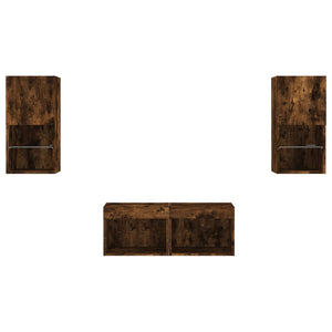 vidaXL Meuble TV mural 4 pcs avec lumières LED chêne fumé