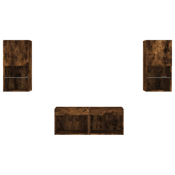 vidaXL Meuble TV mural 4 pcs avec lumières LED chêne fumé