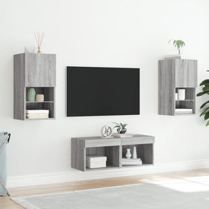vidaXL 4-Piece TV Wall Unit with LED Lights Sonoma Grey