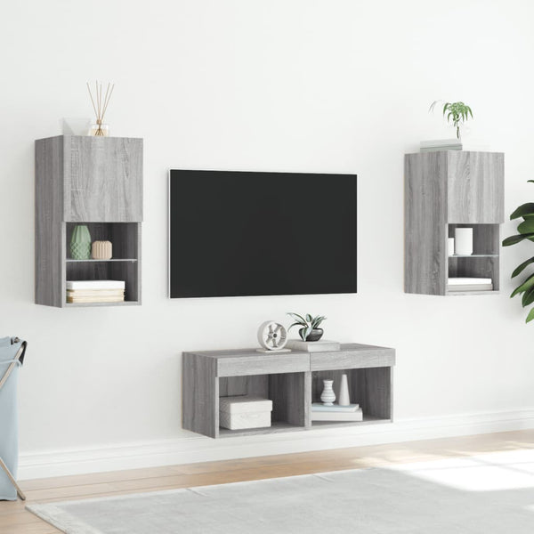 vidaXL 4-Piece TV Wall Unit with LED Lights Sonoma Grey