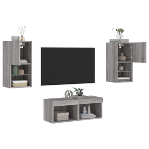 vidaXL 4-Piece TV Wall Unit with LED Lights Sonoma Grey