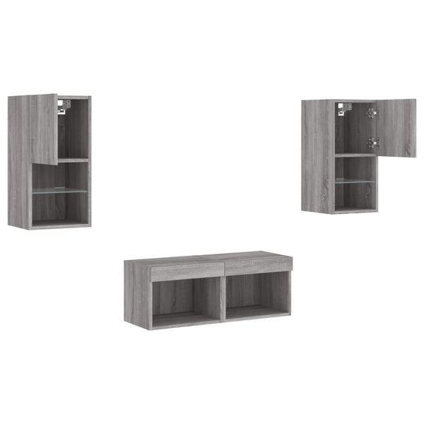 vidaXL 4-Piece TV Wall Unit with LED Lights Sonoma Grey