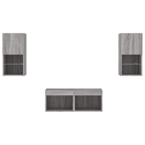 vidaXL 4-Piece TV Wall Unit with LED Lights Sonoma Grey
