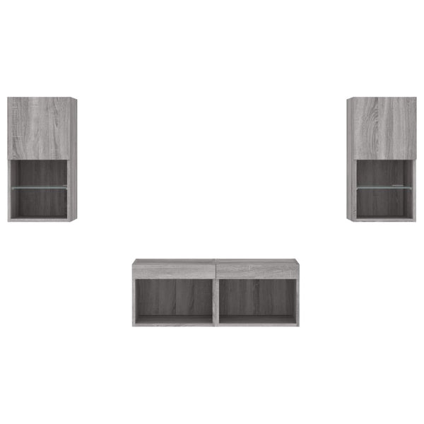 vidaXL 4-Piece TV Wall Unit with LED Lights Sonoma Grey