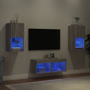 vidaXL 4-Piece TV Wall Unit with LED Lights Sonoma Grey
