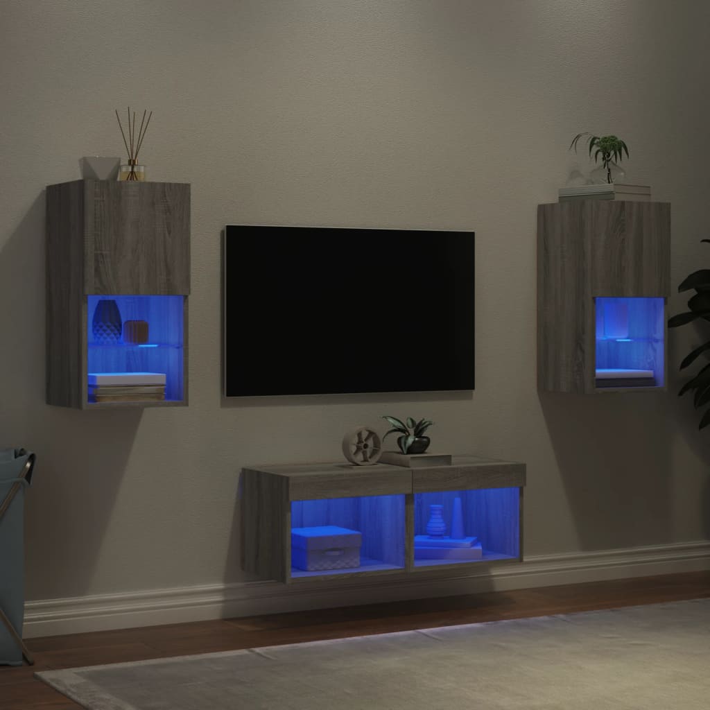 vidaXL 4-Piece TV Wall Unit with LED Lights Sonoma Grey