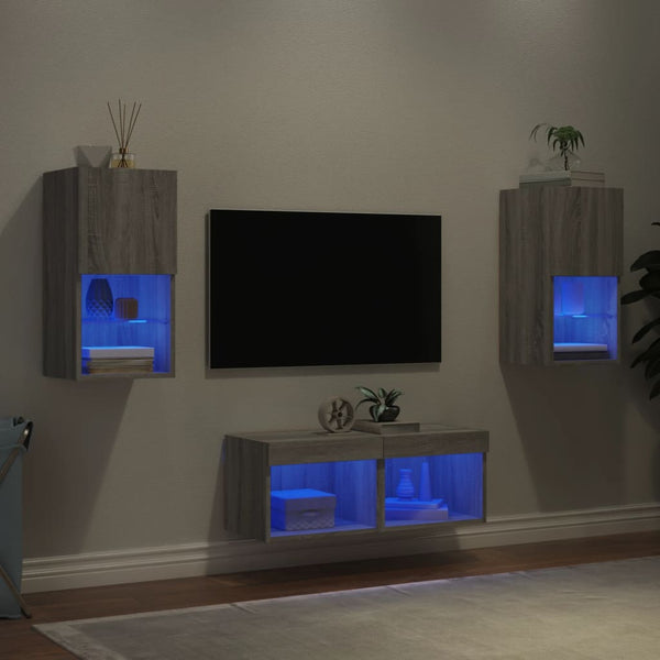 vidaXL 4-Piece TV Wall Unit with LED Lights Sonoma Grey