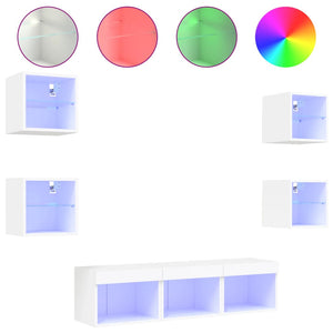 vidaXL Meuble TV, 7 pcs, avec éclairage LED, Blanc, Bois d'ingénierie
