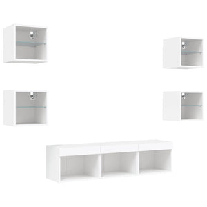 vidaXL Meuble TV, 7 pcs, avec éclairage LED, Blanc, Bois d'ingénierie