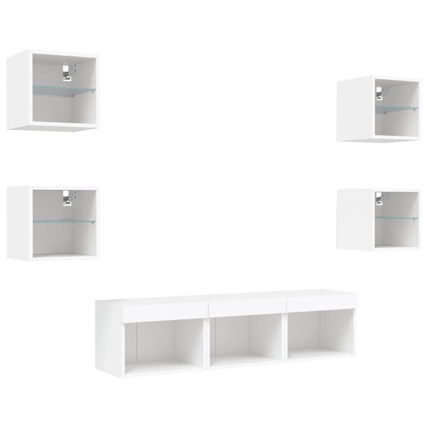 vidaXL Meuble TV, 7 pcs, avec éclairage LED, Blanc, Bois d'ingénierie