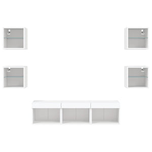 vidaXL Meuble TV, 7 pcs, avec éclairage LED, Blanc, Bois d'ingénierie
