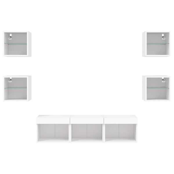 vidaXL Meuble TV, 7 pcs, avec éclairage LED, Blanc, Bois d'ingénierie