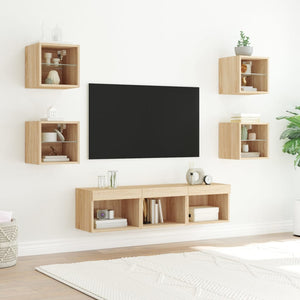 vidaXL Meuble TV mural 7 pcs avec lumières LED Chêne Sonoma Bois d'ingénierie