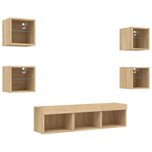 vidaXL Meuble TV mural 7 pcs avec lumières LED Chêne Sonoma Bois d'ingénierie