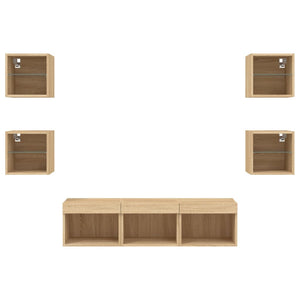 vidaXL Meuble TV mural 7 pcs avec lumières LED Chêne Sonoma Bois d'ingénierie