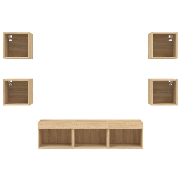 vidaXL Meuble TV mural 7 pcs avec lumières LED Chêne Sonoma Bois d'ingénierie