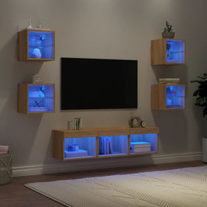 vidaXL Meuble TV mural 7 pcs avec lumières LED Chêne Sonoma Bois d'ingénierie
