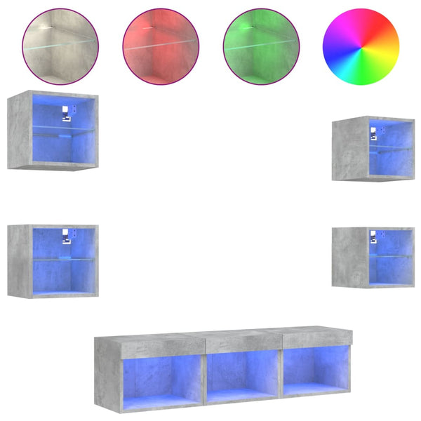 vidaXL Meuble TV mural 7 pcs avec lumières LED Gris béton Aggloméré