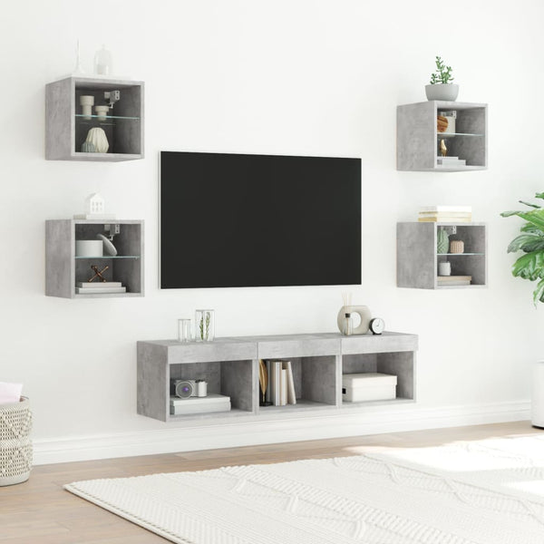 vidaXL Meuble TV mural 7 pcs avec lumières LED Gris béton Aggloméré