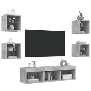 vidaXL Meuble TV mural 7 pcs avec lumières LED Gris béton Aggloméré
