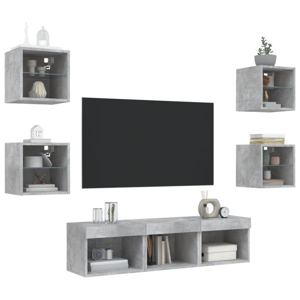 vidaXL Meuble TV mural 7 pcs avec lumières LED Gris béton Aggloméré