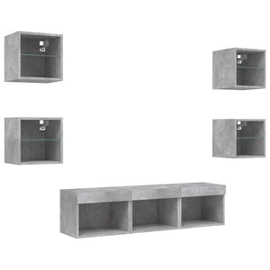 vidaXL Meuble TV mural 7 pcs avec lumières LED Gris béton Aggloméré