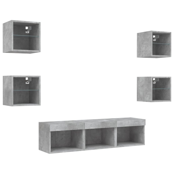 vidaXL Meuble TV mural 7 pcs avec lumières LED Gris béton Aggloméré