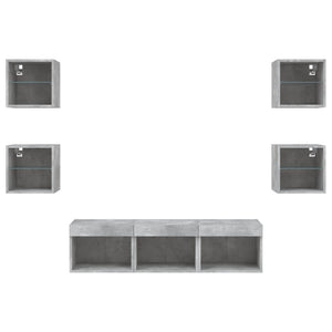 vidaXL Meuble TV mural 7 pcs avec lumières LED Gris béton Aggloméré