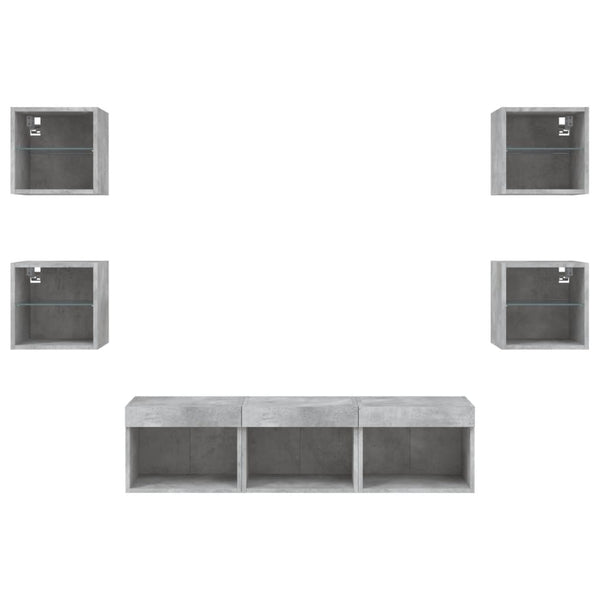 vidaXL Meuble TV mural 7 pcs avec lumières LED Gris béton Aggloméré
