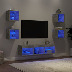 vidaXL Meuble TV mural 7 pcs avec lumières LED Gris béton Aggloméré
