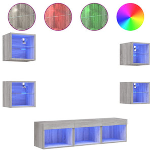 vidaXL Meuble TV 7 pcs avec éclairage LED Gris Sonoma Bois d'ingénierie