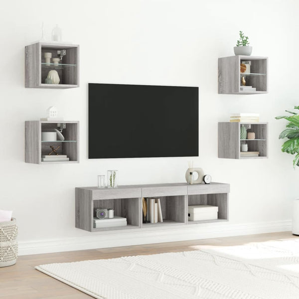 vidaXL Meuble TV 7 pcs avec éclairage LED Gris Sonoma Bois d'ingénierie