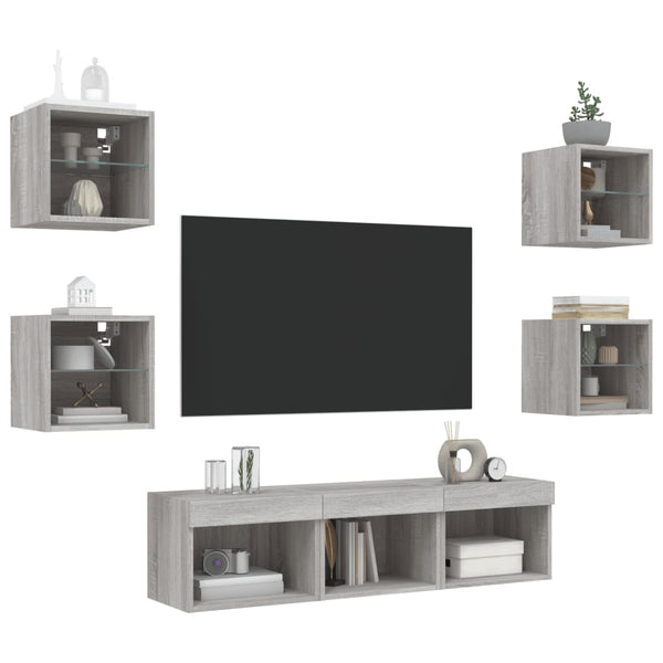 vidaXL Meuble TV 7 pcs avec éclairage LED Gris Sonoma Bois d'ingénierie