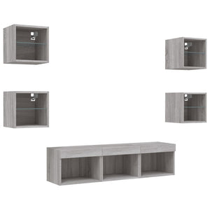 vidaXL Meuble TV 7 pcs avec éclairage LED Gris Sonoma Bois d'ingénierie
