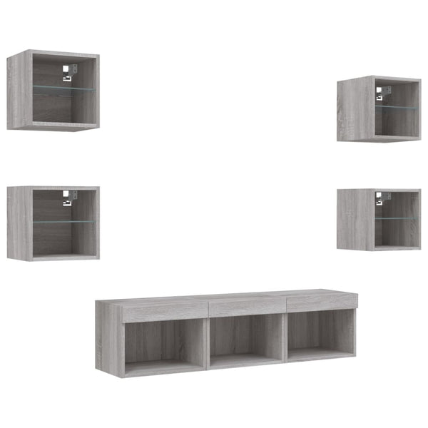 vidaXL Meuble TV 7 pcs avec éclairage LED Gris Sonoma Bois d'ingénierie