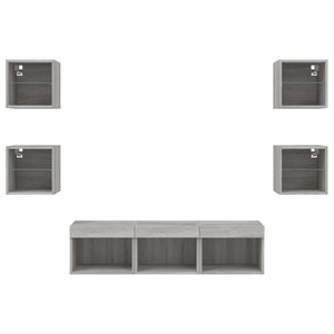 vidaXL Meuble TV 7 pcs avec éclairage LED Gris Sonoma Bois d'ingénierie