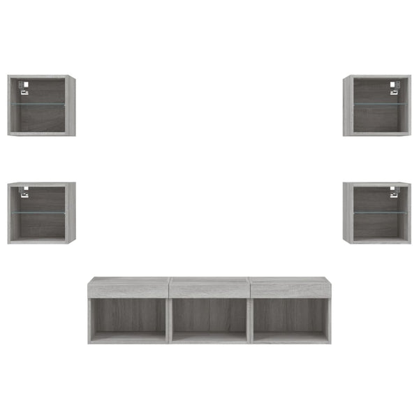vidaXL Meuble TV 7 pcs avec éclairage LED Gris Sonoma Bois d'ingénierie