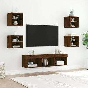 vidaXL Meuble TV mural 7 pièces avec lumières LED Chêne marron