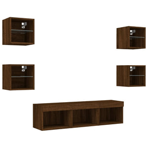 vidaXL Meuble TV mural 7 pièces avec lumières LED Chêne marron