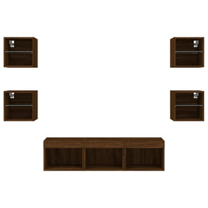 vidaXL Meuble TV mural 7 pièces avec lumières LED Chêne marron